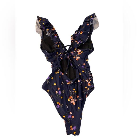 NWT Cupshe One Piece Navy Ditsy Floral Flutter Strap Swimsuit Size Medium - Picture 4 of 8
